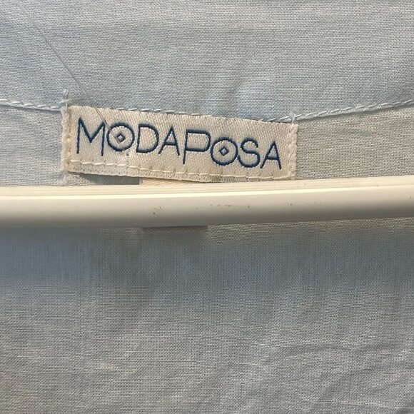 Modaposa Beach Tunic Top w/ Cowrie Shells | Light Blue Cotton Summer Cover Up - Picture 3 of 8